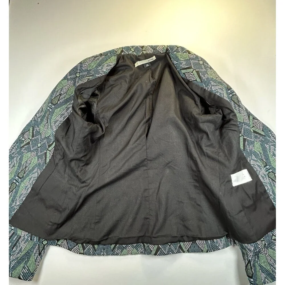 Acoté Anthropologie French Fabric Jacquard Blue Green Artsy Blazer Size 1 - XS-S